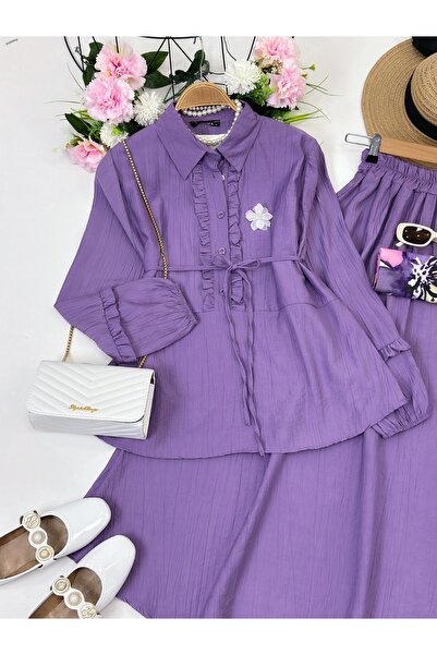 YEDİLALE Flower Brooched Skirt and Bluse Double Set 4906