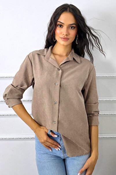 FashionForYou Women's shirt, with dense texture, Bethany and buttons, BEJ