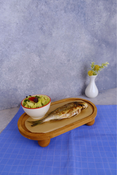 justwood Risus Top Footed Hollowed Out Inside Oval 17X30 cm Wooden Rectangular Cake Presentation Serving Plate