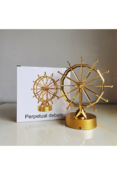 HEDİYE FİKRİ Altın Renk Dönme Dolap Dekoratif Aksesuar – USB & Pilli Masaüstü Süs (24x20 cm)