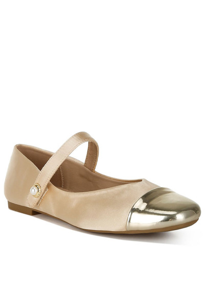 london Rag Women Gold Patent Toe Cap Satin Mary Jane