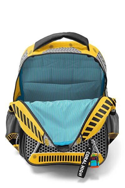 Coral High CORAL HİGH Kids Sarı Siyah Robot Desenli Çelik Termoslu Erkek Çocuk İlkokul Çanta Seti- 5 Parça Set