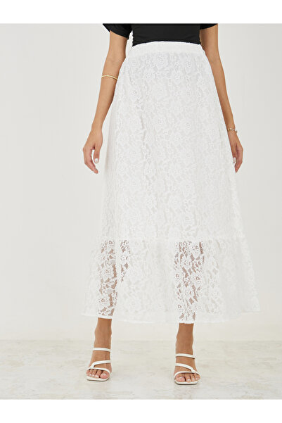 Styli تنورة ماكسي بحشوة من الدانتيل مع خصر مطاطي