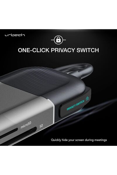 Generic محول USB-C 6 في 1 من URTECH | حماية شاشة الخصوصية | 4K HDMI | قارئ بطاقات SD | 100 وات PD | Premium A