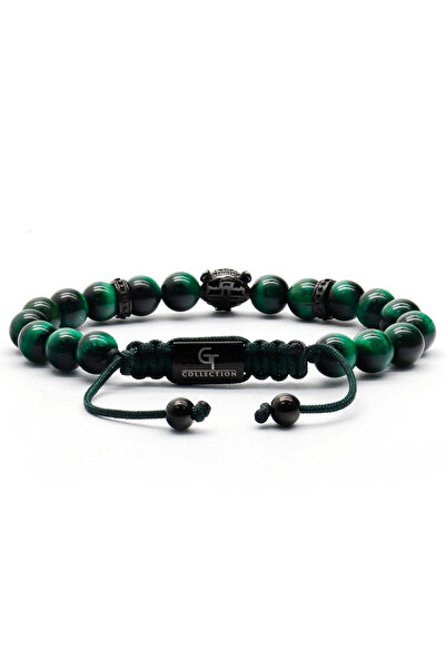 GT Collection GT Collection, Pánský náramek s leopardí hlavou a energetickými kameny TYGŘÍ OKO, univerzální velikost a nastavitelná šňůrka