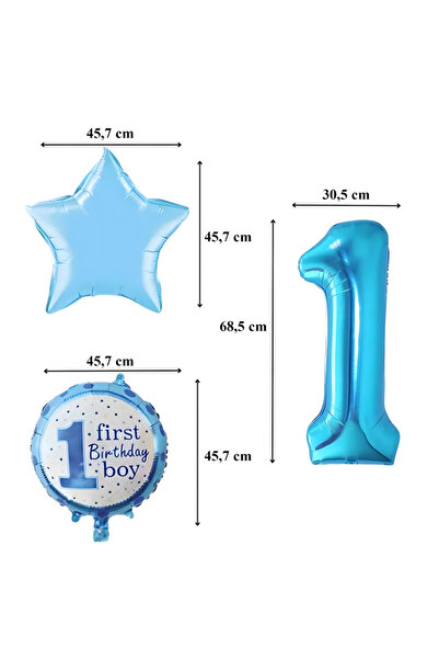 zola Σετ 5 baloane aniversare, " First birthday boy", diferite marimi, albastru