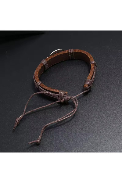 PriStyle Bratara Personalizata Unisex, cu Gravura Metalica Copacul Vietii, din Piele Ecologica si Snur cu Lun