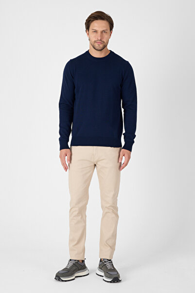 hateko Navy Blue 100% Cotton Men's Crew Neck Knit Sweater