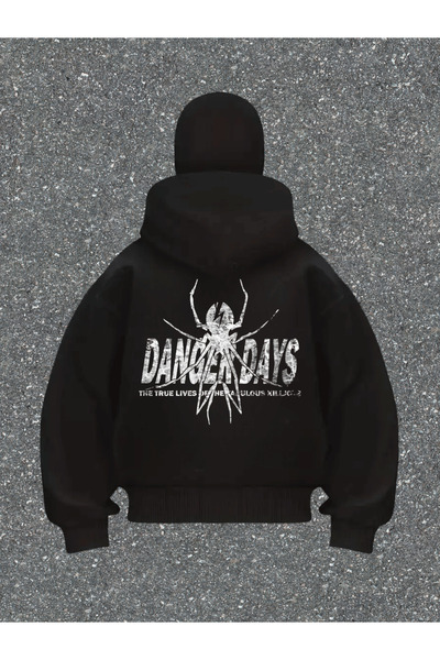 Toum Μαύρη ζακέτα με κουκούλα Unisex με λεπτομέρεια μάσκας και φερμουάρ