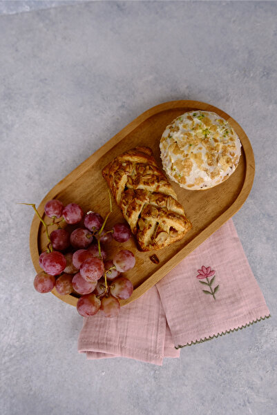 justwood Oval 17X30 cm Wooden Rectangular Cake Presentation Coffee Serving Plate with Carved Interior