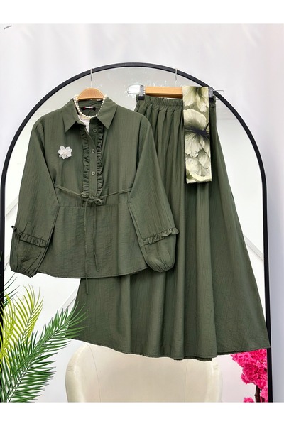 YEDİLALE Flower Brooched Skirt and Bluse Double Set 4906