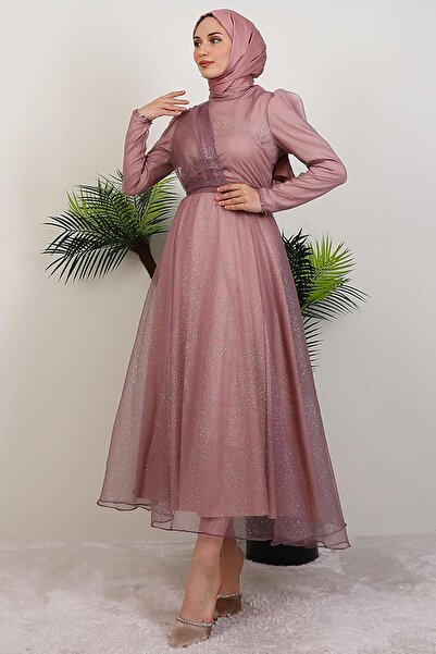 lizatesettür Alara Tesettür Abiye Gül Kurusu