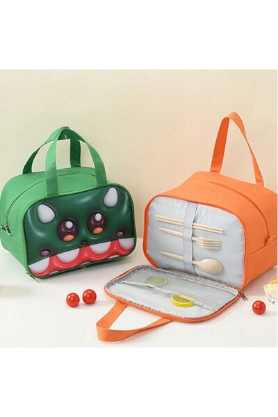 Flippy Geantă de prânz portabilă izotermă pentru copii, cu desene animate 3D, material Oxford, 27,5x18x20 cm, tigru, portocaliu