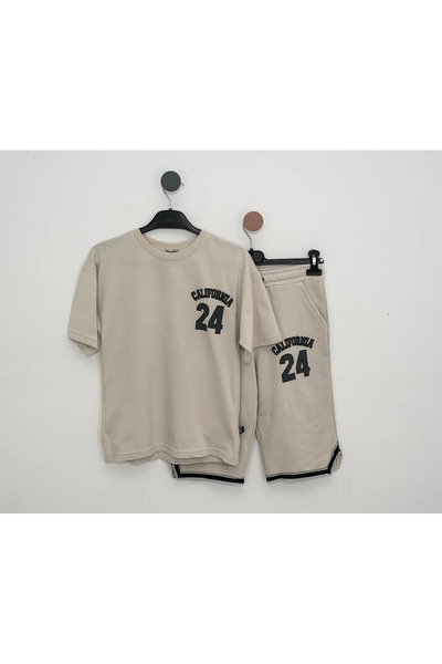 Mamboo Summer set for boys aged 10-13 years with T-shirt and shorts, cream
