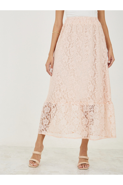 Styli تنورة ماكسي بحشوة من الدانتيل مع خصر مطاطي