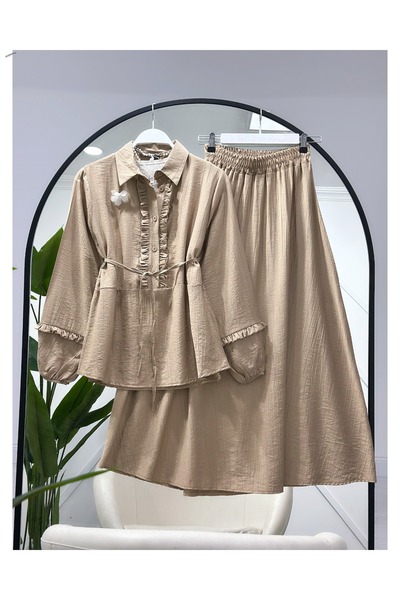 YEDİLALE Flower Brooched Skirt and Bluse Double Set 4906