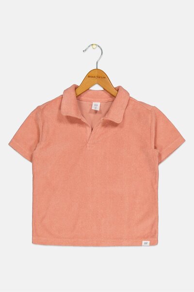 GAP Kids Boy Textured Short Sleeve Polo Shirt, Peach