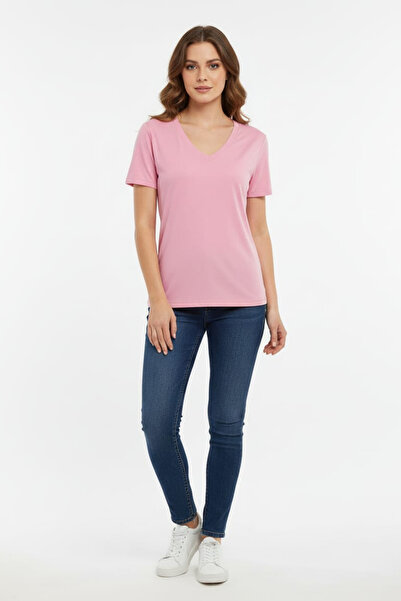 BUSEM Modal Fabric V-Neck Basic T-Shirt Pink