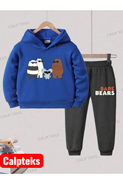 CALP TEKS بدلة رياضية للأطفال بغطاء رأس من القطن السميك مع طباعة 4 دببة مع نظ...