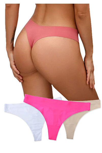 PriStyle Set of 3 Premium Panties for Women, made of Seamless Synthetic Silk, Tanga-style underwear