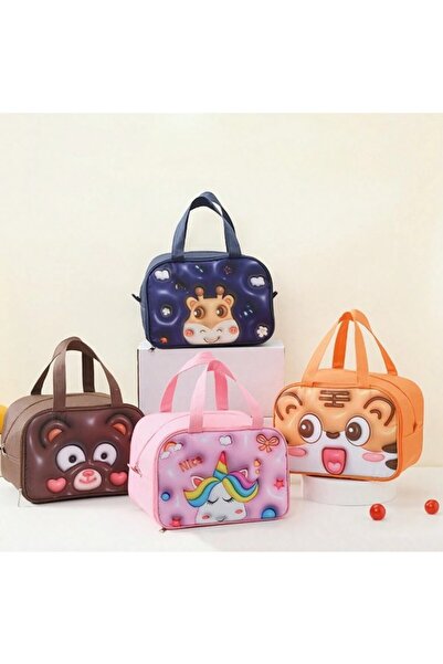 Flippy Insulated Kids Lunch Bag, 3D Cartoon Bear, Oxford Fabric, 27.5x18x20 cm