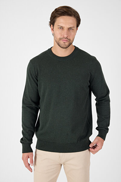 hateko Khaki 100% Cotton Men's Crew Neck Knit Sweater