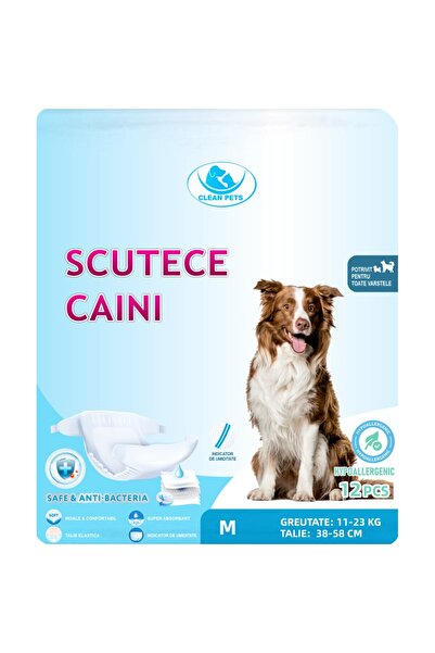 Clean Pets scutece pentru câini FEMININE mărime medie (M, 38-58 cm) 12 bucăți