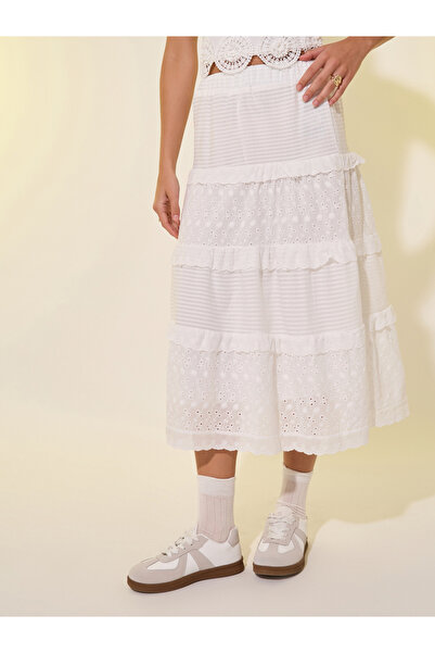 Take Two By Styli Lace Contrast A-Line Midi Skirt