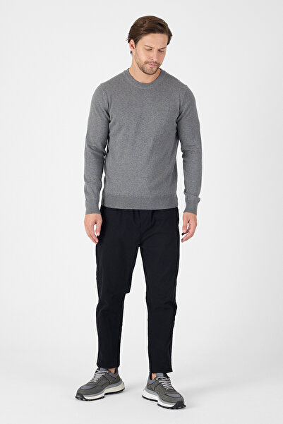 hateko Pulover gri pentru bărbați, 100% bumbac, cu gât crewneck