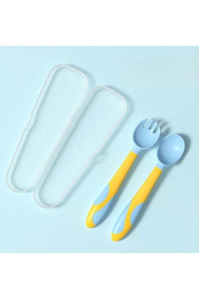 kiddoz ملعقة شوكة ملتوية - أصفر - صندوق