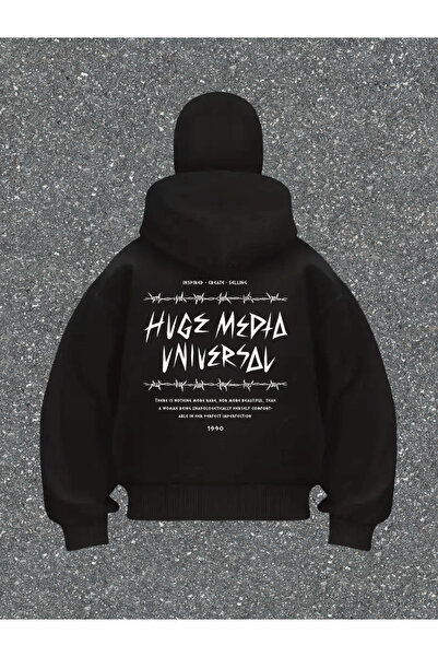 Toum Μαύρη ζακέτα με κουκούλα Unisex με λεπτομέρεια μάσκας και φερμουάρ