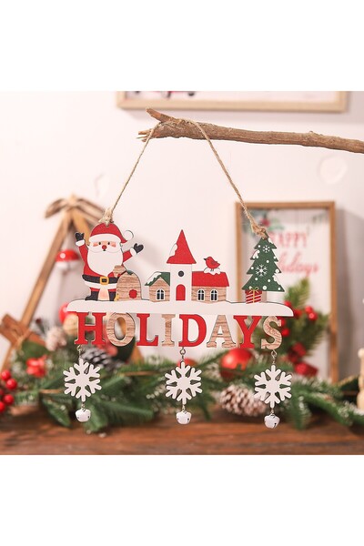 Flippy Wooden Christmas Decoration with Hanging String, Santa 'Let It Snow', 21.9x19 cm, Multicolor