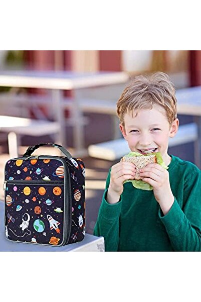 Generic Lunch Bag for Kids, Astro Space Insulated Blue Lunch Bag & Side Mesh Pocket, for Boys Girls, Child T