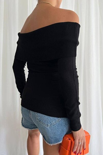 bayansepeti Women's Black Madonna Collar Knitwear Sweater 0109