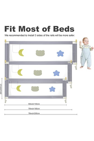 SKY TOUCH SKY-TOUCH Bed Rail for Toddlers 2m, Baby Bed Rail Guard Infants Safety Bed Guardrail Adjustable Heig