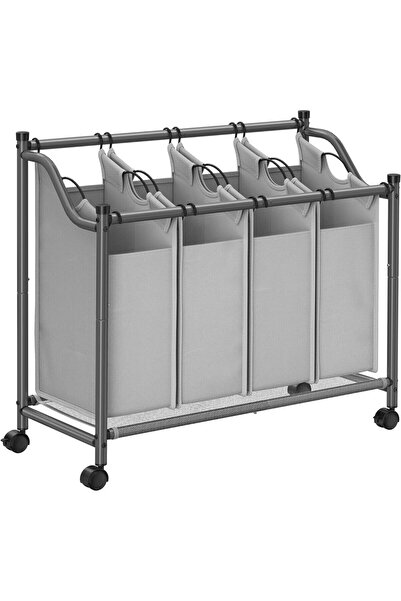 Optim Solution Laundry basket with 4 detachable bags, metal structure on wheels, 4x35L, 87x38x81cm, gray