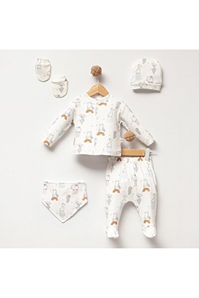 Dadamama 100% Cotton Organic Printed Newborn Hospital Discharge Set, 5 Pieces
