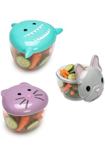 Melii Animal Snack Containers with lids - Food Storage for Toddlers and Kids - Bulldog, Shark, Cat (