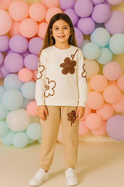 CiciTime Çocuk Modası Girl's Floral Sequin Embroidered Flexible Comfortable Nursery Kindergarten Daily Top and Bottom Set