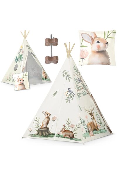 LikeSmart Cort de joaca in stil Montessori, "Likesmart Rabbit Tent" pentru copii, Perna, Stabilizator, 114x114