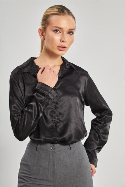 BARRELS AND OIL Women's Classic Satin Shirt - Black