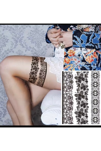 HelloBeautiful Tatto Su Geçirmez Geçici Dövme Sexi Jartiyer Bacak Model3 21 cm* 15 cm