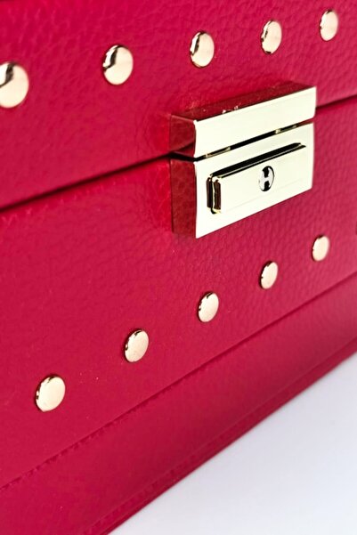 Doty Jewelry Box made of ecological leather, elegant, with drawer, 19cm, red