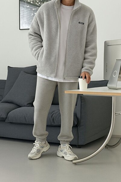 GENIUS STORE Oversize Peluş Tam Fermuarlı Sweatshirt Peluş İçi Polarlı Sherpa Kumaş Sweatshirt