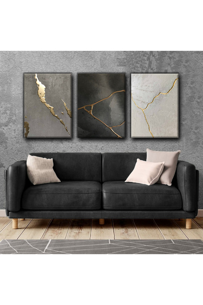 Harikabirev TABLO KINTSUGI GRAY-GOLD | TABLO PE Pânză FĂRĂ CADRU 3L DREPT.