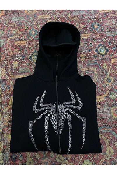 Gofeel Y2k Spider Taş Detaylı Kar Maskeli Oversize Unisex Hırka