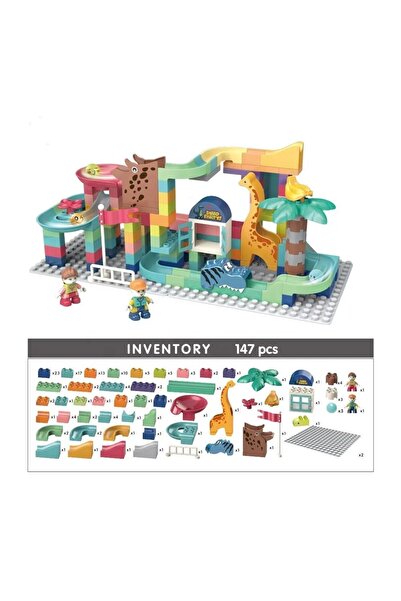 LikeSmart Set of 147 creative building pieces, "LikeSmart Track Slide Dino Park", Ball Track, Tunnels, Toboggan