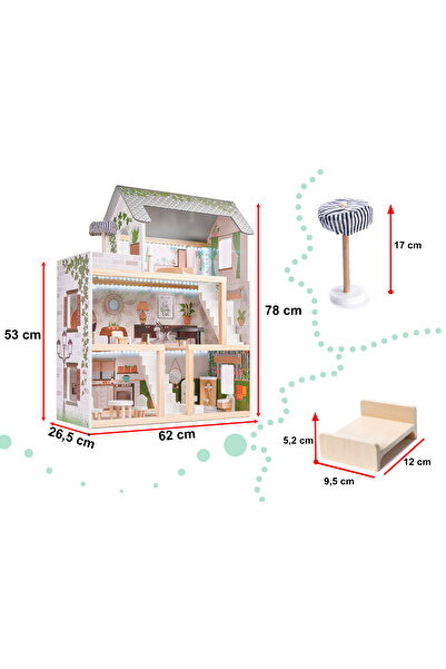 İSP Casuta de papusi din lemn fara margini ascutite "Likesmart Floro 5944" cu 3 Nivele, terasa, Band
