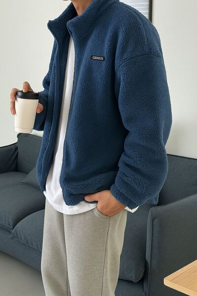 GENIUS STORE Oversize Plush Full Zipper Sweatshirt with Plush Inside Fleece Sherpa Fabric Sweatshirt
