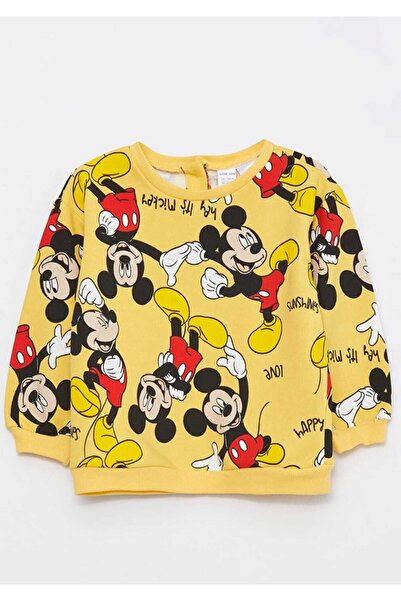 LC Waikiki LCW Baby Sarı Bisiklet Yaka Uzun Kollu Mickey Mouse Baskılı Kız Bebek Sweatshirt